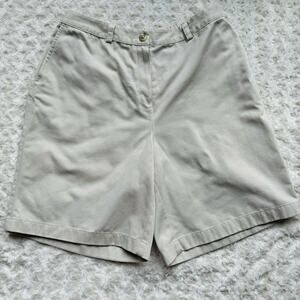 L.L. Bean Womens Khaki Cotton Classic Fit Curvy Flat Front Chino Shorts Sz 10